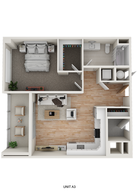 Floor plan for 1 bed, 1 bath, 716 sqft